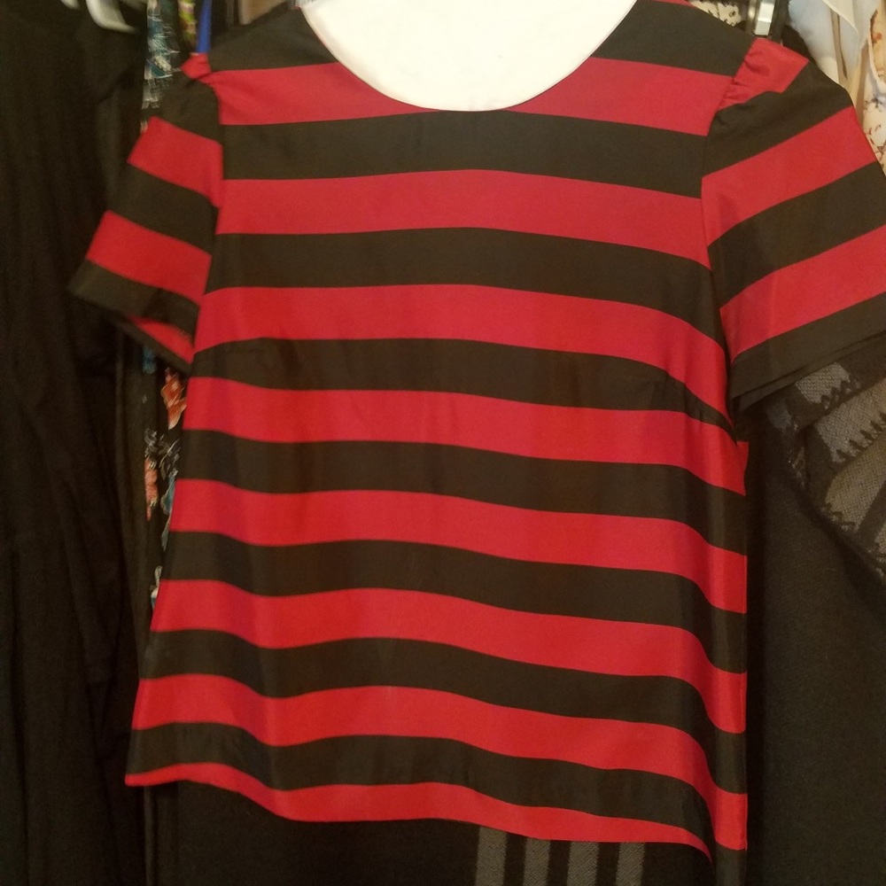Red and black striped blouse